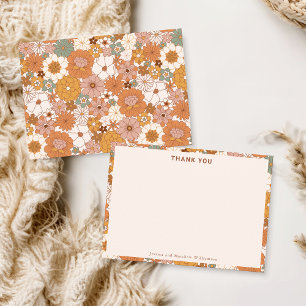 Retro Boho Terracotta Bloemstuk Persoonlijke Trouw Bedankkaart