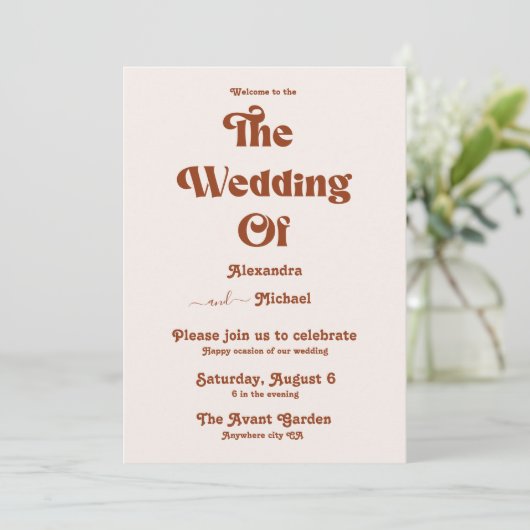 Retro Boho Terracotta Burnt Oranje Wedding Kaart (Staand voorkant)