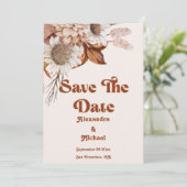Retro Boho Terracotta Burnt Oranje Wedding Save The Date (Staand voorkant)