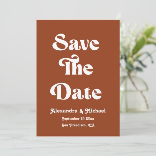 Retro Boho Terracotta Burnt Oranje Wedding Save The Date (Staand voorkant)