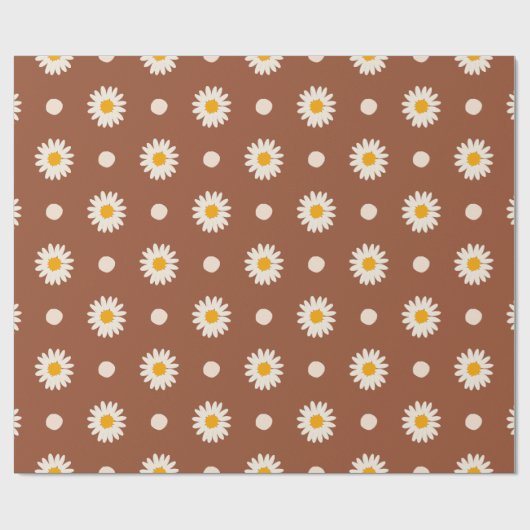 Retro Boho Terracotta Daisy Floral Pattern Cadeaupapier (Vlak)