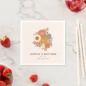Retro Boho Terracotta Floral Custom Name Wedding Servet (Insitu)
