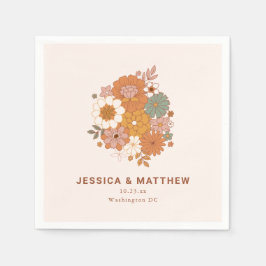 Retro Boho Terracotta Floral Custom Name Wedding Servet