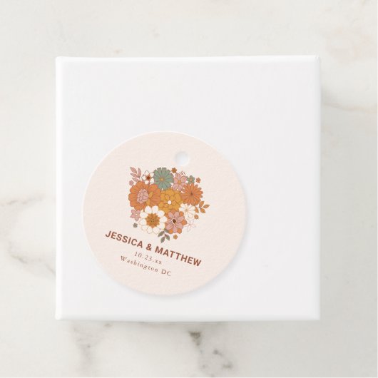 Retro Boho Terracotta Floral Custom Names Wedding  Bedankjes Labels (In situ)