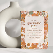 Retro Boho Terracotta Floral Cute Graduation Party Kaart