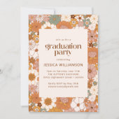 Retro Boho Terracotta Floral Cute Graduation Party Kaart (Voorkant)