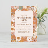 Retro Boho Terracotta Floral Cute Graduation Party Kaart (Staand voorkant)