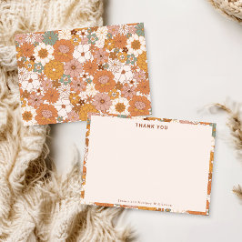 Retro Boho Terracotta Floral Personalized Wedding Bedankkaart