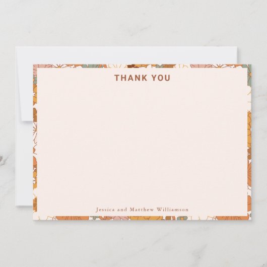 Retro Boho Terracotta Floral Personalized Wedding Bedankkaart (Voorkant)