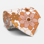 Retro Boho Terracotta Floral Wildflowers Autumn  Stropdas (Opgerold)