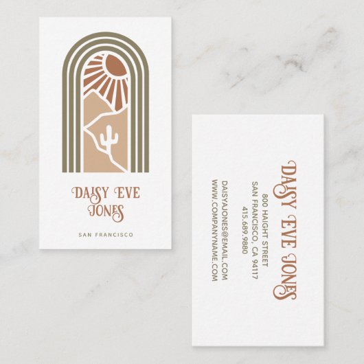 Retro Boho Terracotta Sage Zuidwestelijke Zon Woes Visitekaartje (Voorkant / Achterkant)