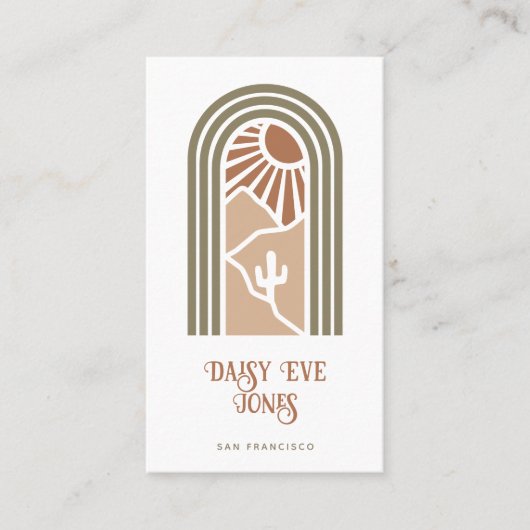 Retro Boho Terracotta Sage Zuidwestelijke Zon Woes Visitekaartje (Voorkant)