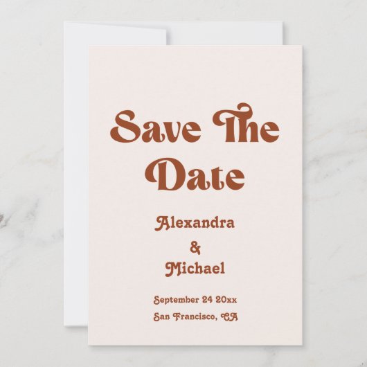 Retro Boho Terracotta verbrand Oranje bruiloft Save The Date (Voorkant)