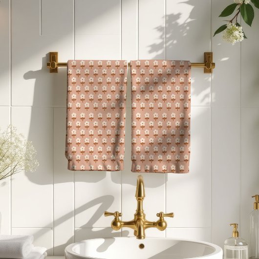 Retro Boho Towel Brown Green Floral Delight Bad Handdoek