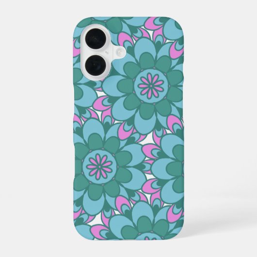 Retro Boho Turquoise Mandala Bloem Patroon iPhone 16 Hoesje (Achterkant)