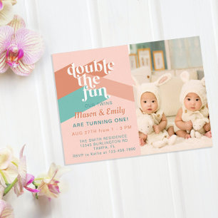 Retro Boho Twins Verjaardagsfeest Foto uitnodiging