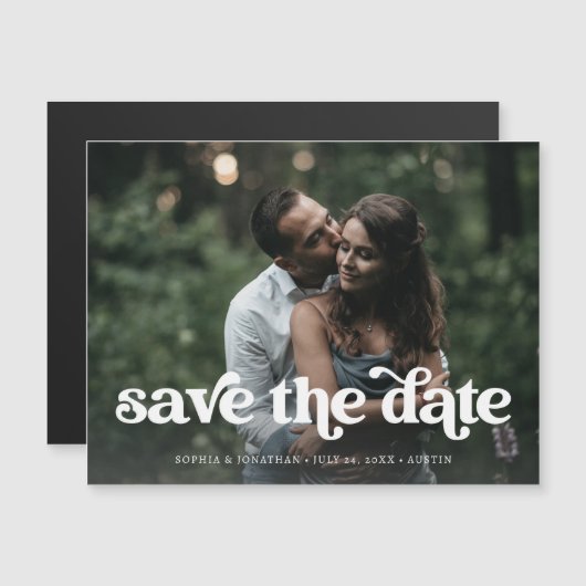 Retro Boho Typografie en Foto | Datum opslaan (Voorkant / Achterkant)