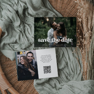 Retro Boho Typografie en twee foto's   QR-code Save The Date