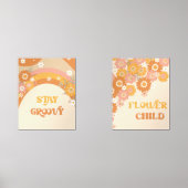 Retro boho verblijf groovy bloem kind kwekerij muurkunst sets (Voorkant)