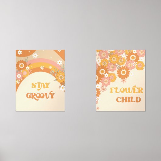 Retro boho verblijf groovy bloem kind kwekerij muurkunst sets (Voorkant)