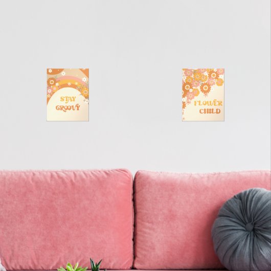 Retro boho verblijf groovy bloem kind kwekerij muurkunst sets (Woonkamer)