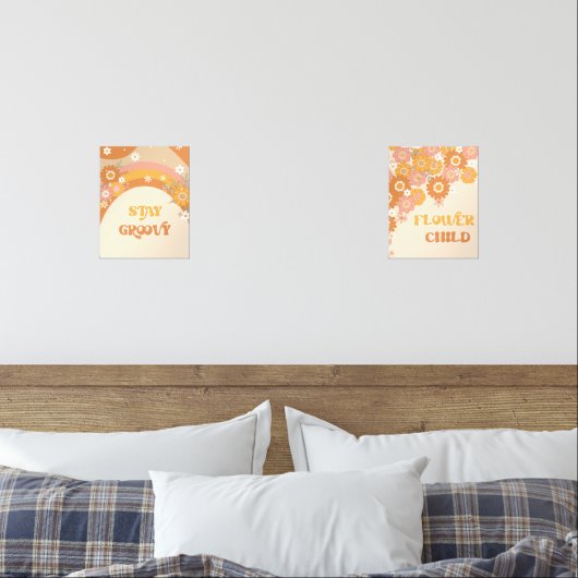 Retro boho verblijf groovy bloem kind kwekerij muurkunst sets (Slaapkamer)