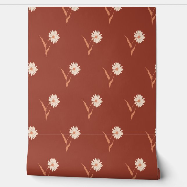 Retro Boho Verspreid Wildbloem Madeliefje Patroon  Behang (Afrollen)