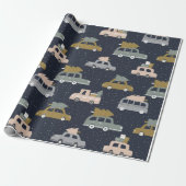 Retro Boho Vintage Auto en Kerstboom Patroon Cadeaupapier (Uitgerold)