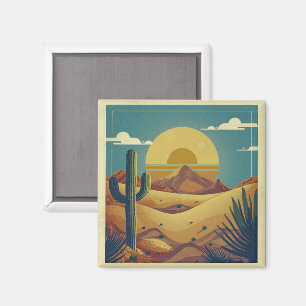 Retro Boho Vintage Stijl Woestijn Illustratie Magneet