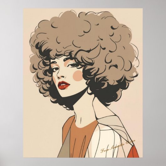 Retro Boho Vrouw Illustratie Minimalistische Muurk Poster (Voorkant)