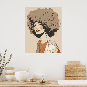Retro Boho Vrouw Illustratie Minimalistische Muurk Poster