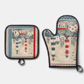 Retro Boho Vuurtoren Nautisch Ovenwant & Pannenlap Set (Voorkant)