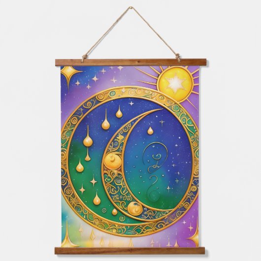 Retro Boho Wandkleed Vintage Zon Maan Sterren Hipp (Voorkant)