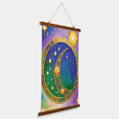 Retro Boho Wandkleed Vintage Zon Maan Sterren Hipp (Gebogen)