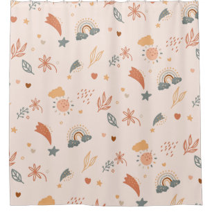 Retro Boho Waterverf Rainbow Neutral Douchegordijn