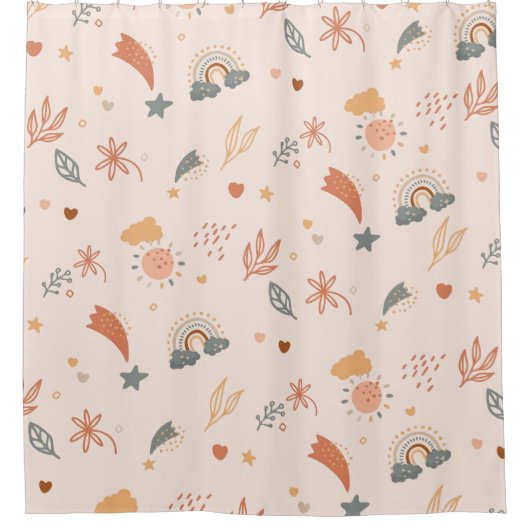 Retro Boho Waterverf Rainbow Neutral Douchegordijn (Voorkant)