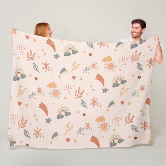 Retro Boho Waterverf Rainbow Neutral Fleece Deken (In situ)