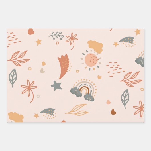 Retro Boho Waterverf Rainbow Neutral Inpakpapier Vel (Voorkant 3)