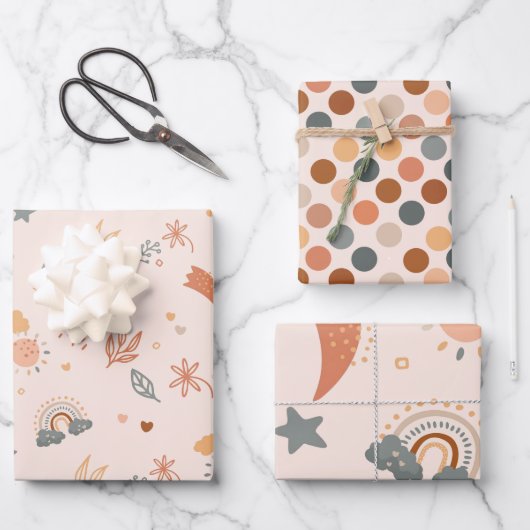 Retro Boho Waterverf Rainbow Neutral Inpakpapier Vel (Voorkant)