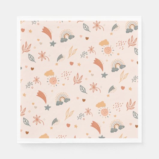 Retro Boho Waterverf Rainbow Neutral Servet (Voorkant)