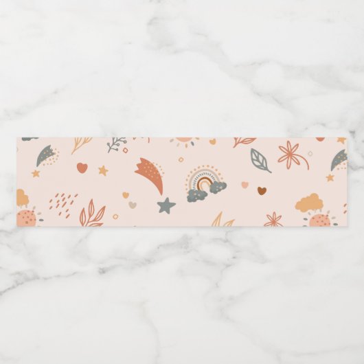 Retro Boho Waterverf Rainbow Neutral Waterfles Etiket (Enkel label)