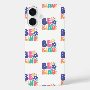 Retro Boho Wees Aardig  – Kleurrijke Groovy Bloem  iPhone 16 Hoesje