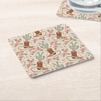 Retro Boho Western Cactus & Bloem Cowboylaars Kartonnen Onderzetters