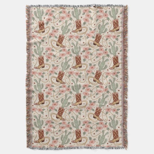 Retro Boho Western Woestijn Cactus & Bloemmotief Deken (Voorkant Verticaal)