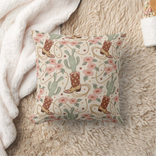 Retro Boho Western Woestijn Cactus & Bloemmotief Kussen