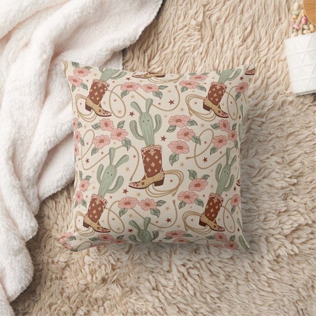 Retro Boho Western Woestijn Cactus & Bloemmotief Kussen (Deken)