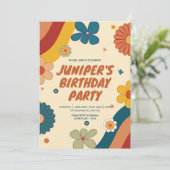 Retro Boho Wildflower groovy regenboog 70s verjaar Kaart (Staand voorkant)