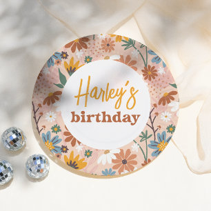 Retro Boho Wildflower Meisje Verjaardagsfeest Papieren Bordje