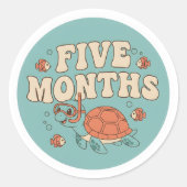 Retro Boho Zeeschildpad Baby Vijf Maanden Mijlpaal Ronde Sticker (Voorkant)