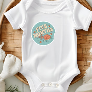 Retro Boho Zeeschildpad Baby Vijf Maanden Mijlpaal Ronde Sticker
